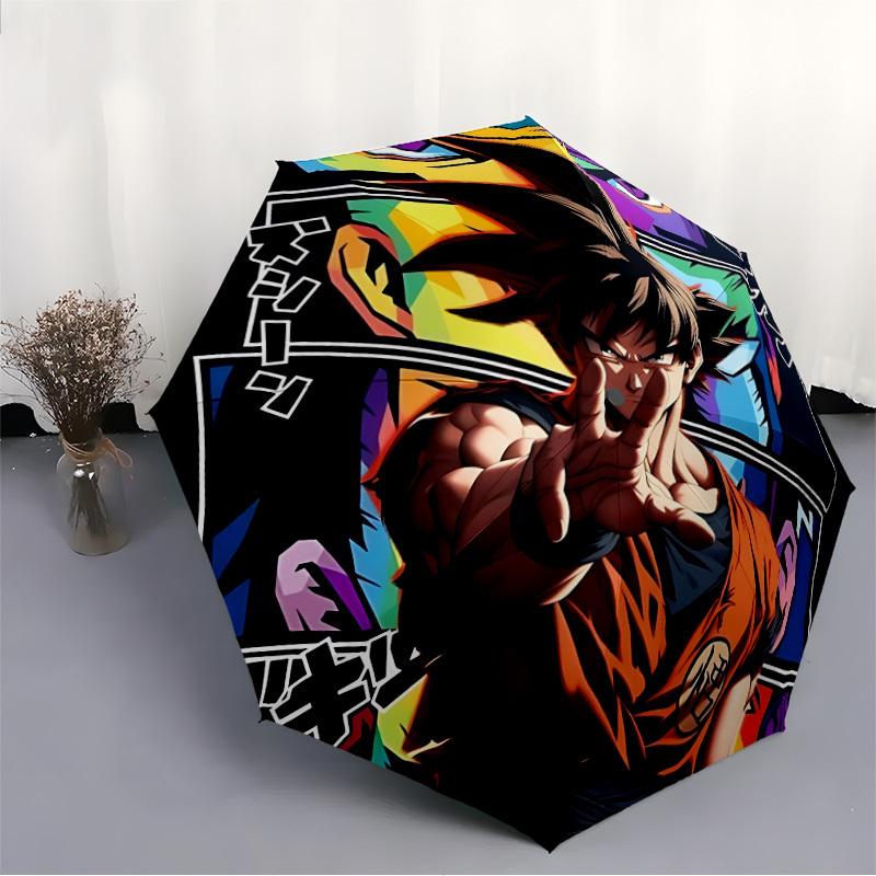 1pc DRAGON BALL Goku Saiyan Automatic Open/Close Folding Umbrella, Windproof 8-Rib Construction, Lightweight Travel Umbrella for Women/Men 55