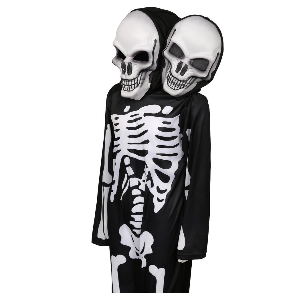 Halloween Double Head Skeleton Costume Cosplay For Kids Theater Performance