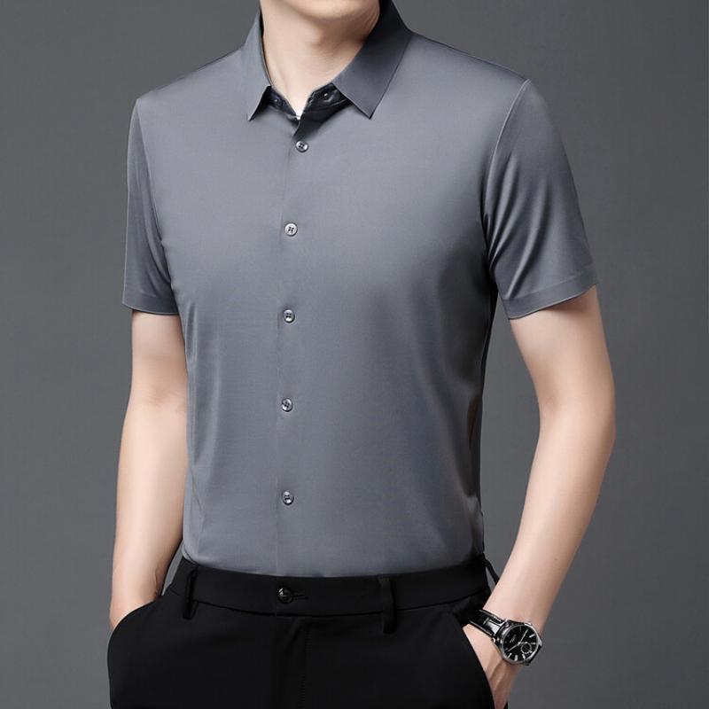

Мужская рубашка с коротким рукавом Ultra Stretch Business Casual Дышащая Эластичная Устойчивая к истиранию Однотонная рубашка с коротким рукавом M светло-серый