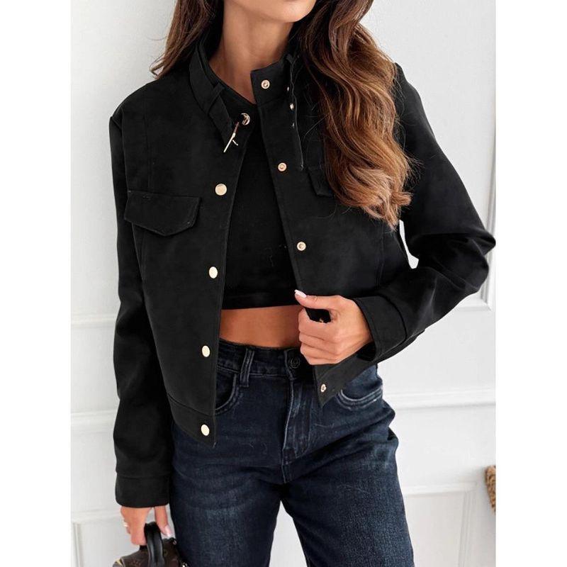 Fashion Style Spring & Fall Women's Stand Collar Long Sleeve Coat Loose Casual Jacket Top Deerskin Velvet Short Jacket for Slight-Figured Women Tide