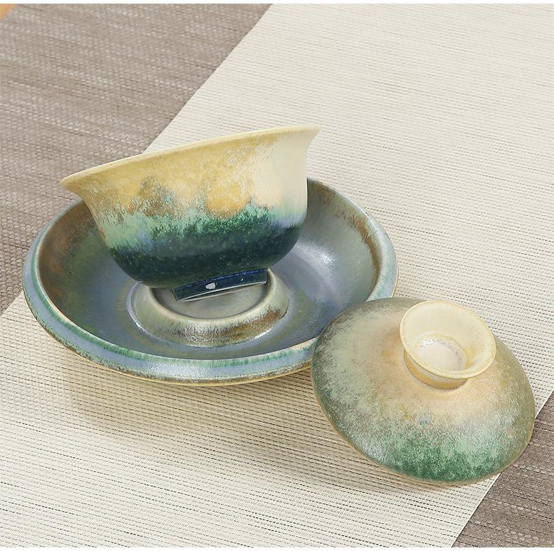 Japanese Ceramic Teacup Sancai Covered Bowl Stoneware Gaiwan Household Chinese Kung Fu Tea Set Tea Tureen Teaware Muster Cups