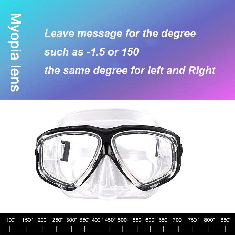 -1.5 To -8.5 Myopia Adults Silicone HD Clear Anti Fog Diving Eyewear Masks Custom For Left Right Eyes Different Degrees
