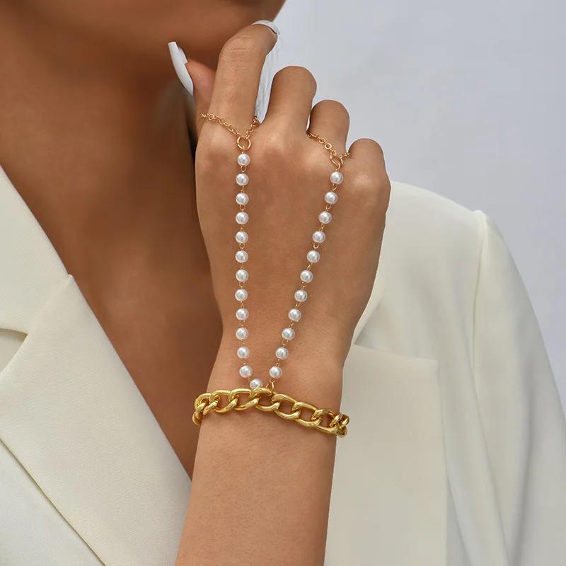 Gold Großer Kristall Ring Armband Für Frauen Handgelenk Kette Schmuck Handrücken Kette
