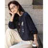 DeMana Women's Korean Style Embroidered Round Neck Sweatshirt