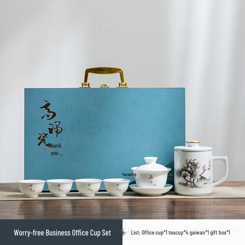 Lamb Fat Jade White Porcelain Business Tea Set