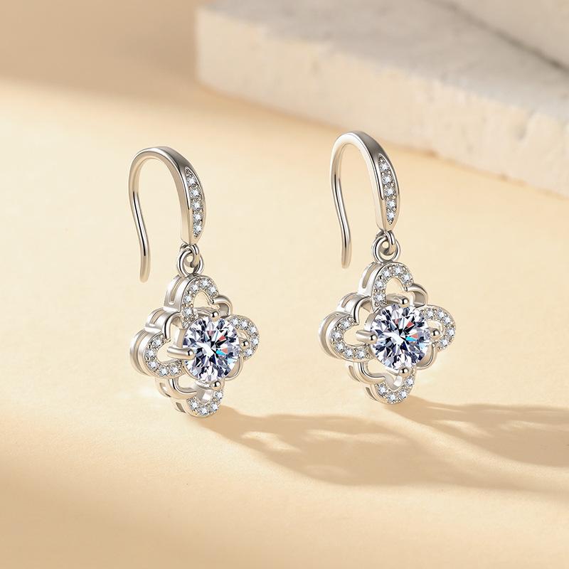 Korean Style Four-Leaf Clover Zirconia Earrings - Elegant Gift for Women