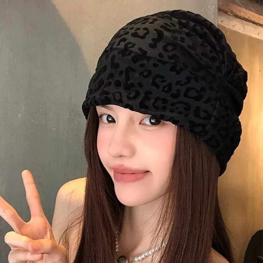 American Style Y2k Baggy Cap Stacking Leopard Beanies Cap Trendy Pullover Hats  Women