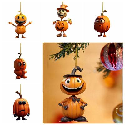Trick Or Treat Hallowee Pumpkin Ornaments Acrylic Pumpkin Happy Halloween Pendant Flat Hanging Acrylic Car Pendant
