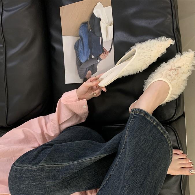 French Fairy Wind Purple Bag Head Half Slippers Women's Shoes Wear 2025 New Spring Temperament High Heels