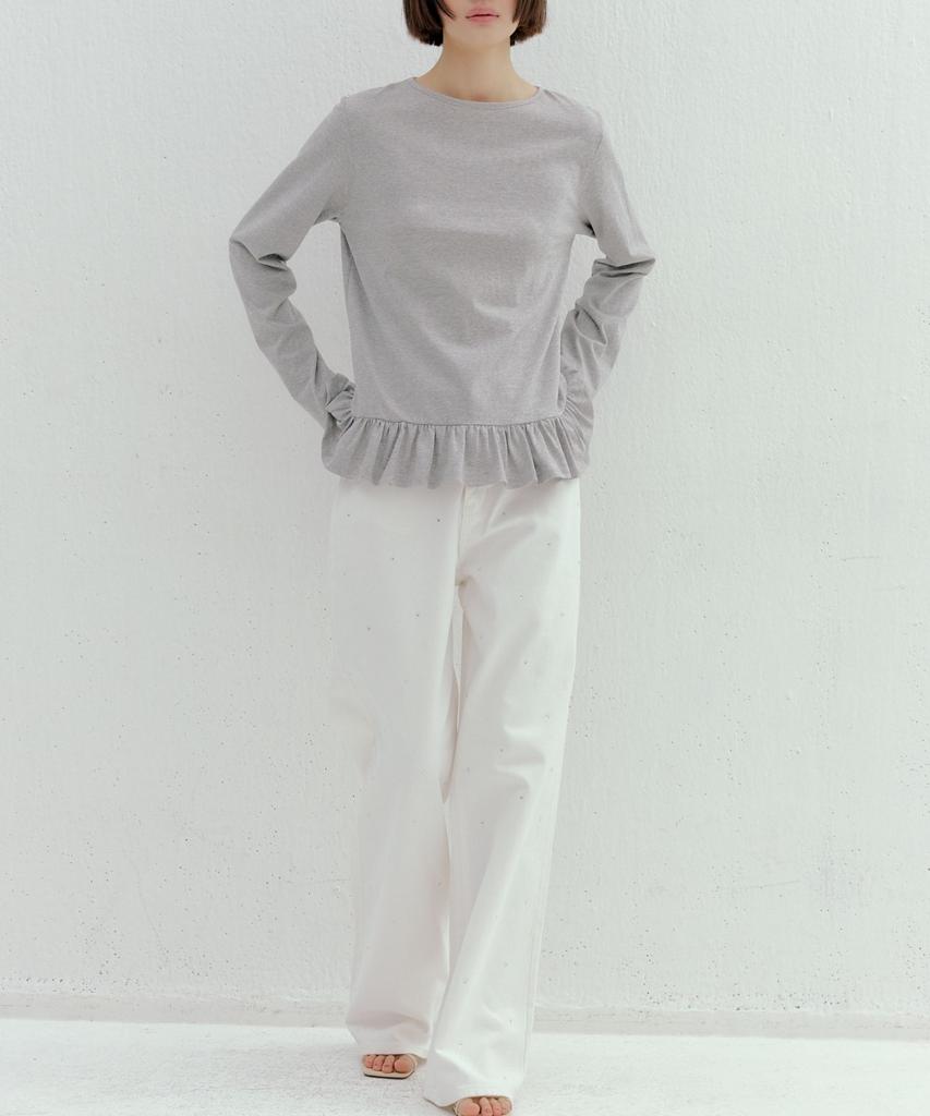 Okuka Shiny Wide Denim Pants - White