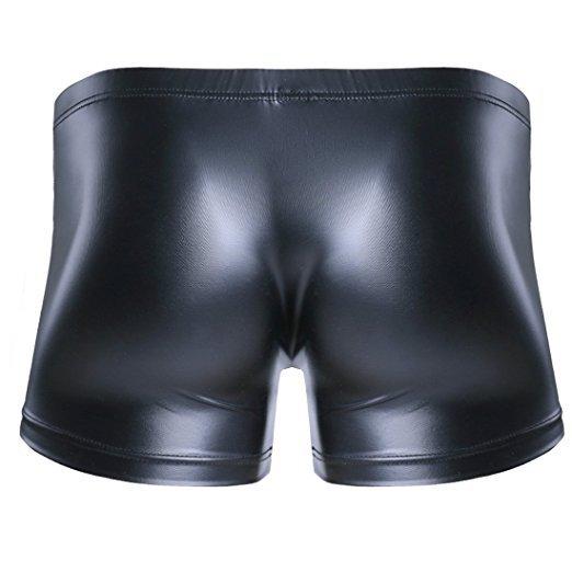 Sexy Patent Leather Men's Boxer Briefs, Imitation Leather, Sexy U-convex Design, Buttons, Easy-to-remove Panties