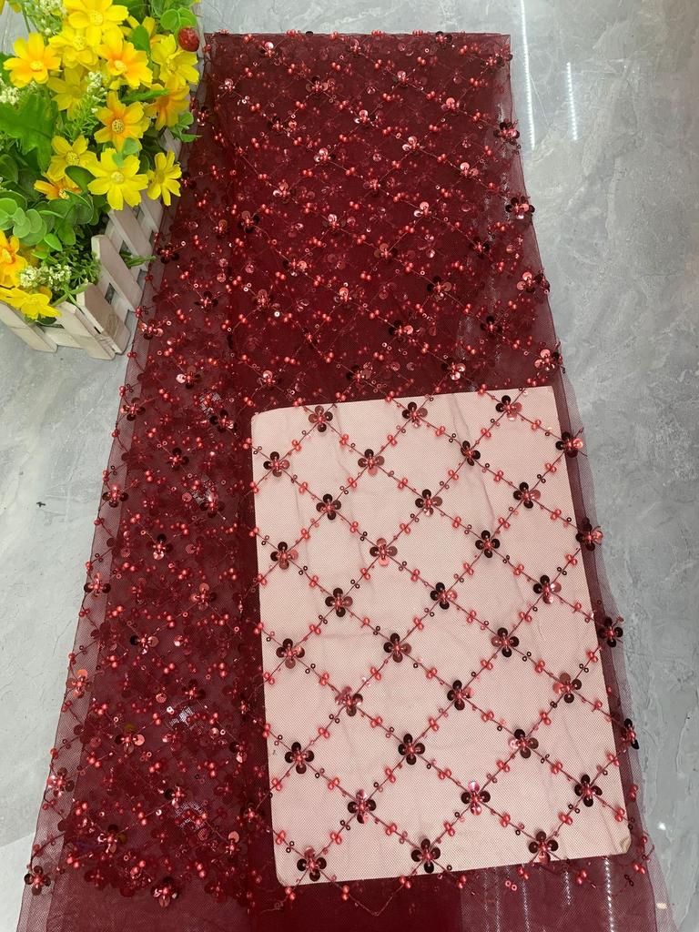 Square Sequins Organza Lace Fabric 1/3/5Yard French Luxury Beads Lace Nigerian Sequins Tulle Lace Fabric for Wedding Party Dress