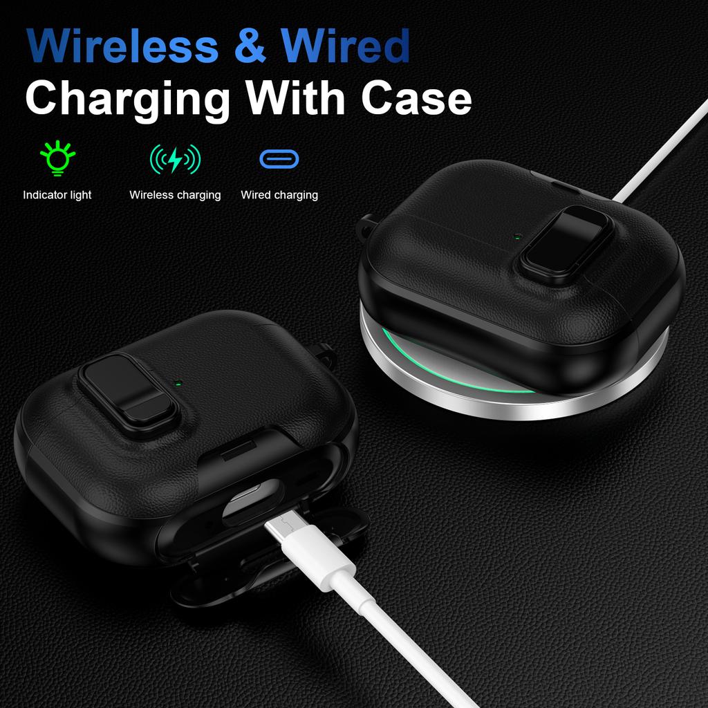 For AirPods Pro 3 Case with Stand Dual Color Texture TPU + PC Earphone Cover with Lock Buckle and Carabiner