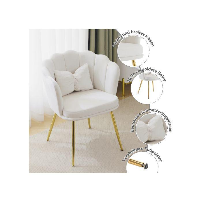 Chaise de salon rembourrée - MUVOE - Modèle Pétale - Velours blanc - Pieds métalliques dorés - Lot de 6