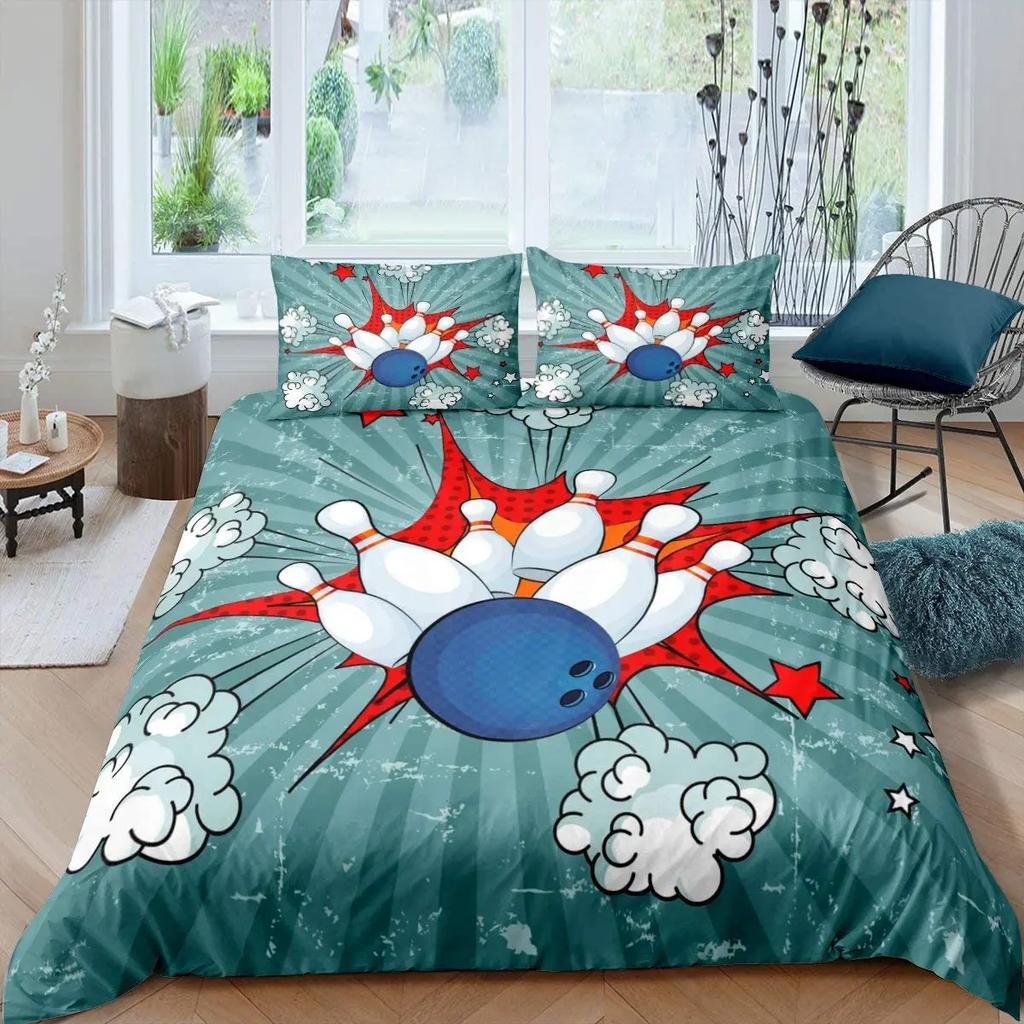 Bowling Bedding Set, Sports Games Comforter Cover Twin Full Size For Kids Boys Girls Children Confetti Colorful Duvet Cover Set