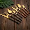 5Pcs Imitation Wooden Handle Dinnerware Cutlery Set Stainless Steel Tableware Western Knife Fork Spoons Silverware Flatware