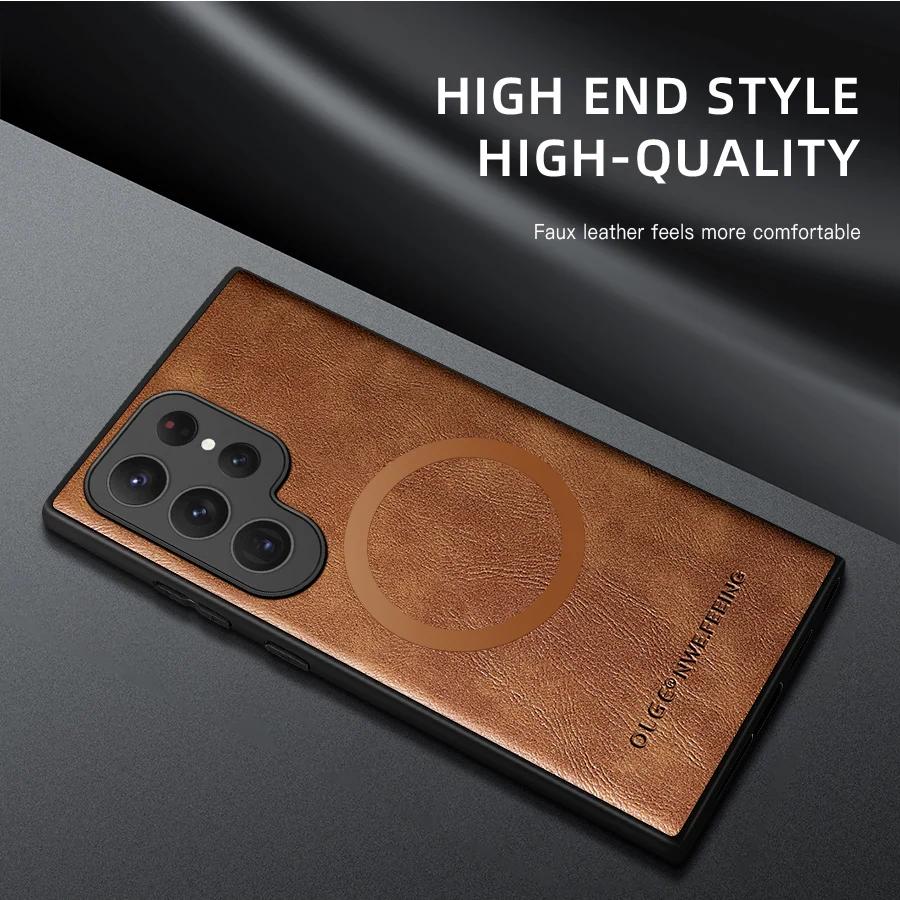 Luxury Magsafe Magnetic Phone Case for Samsung Galaxy S24 S25 Ultra S23 FE S22 S21 S20 Plus Note 20 10 + Leather Silicone Cover