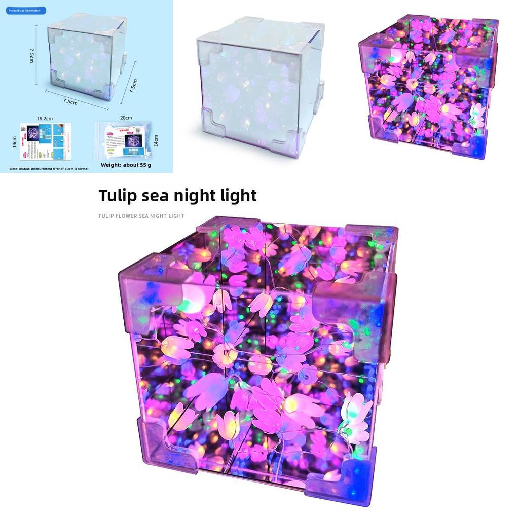 Handgefertigter Montage-Spiegel Tulpenblumenmeer Würfel-Nachtlicht Puzzle-Spielzeug-Set Für Gehirnentwicklung