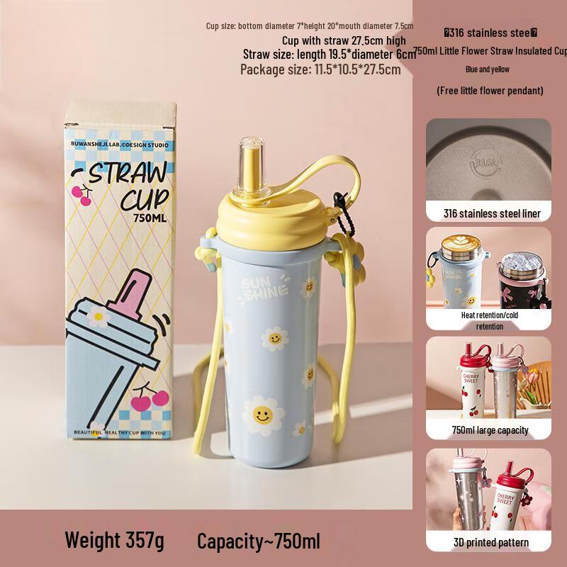 WA316 750ml Stainless Steel Insulated Coffee Straw Cup