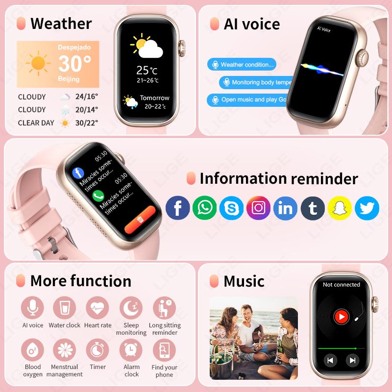 SACOSDING New Smart Watch for Women with Bluetooth Call 100+ Sports Modes Fitness Tracker  Heart Rate Blood Oxygen Sleep Monitor