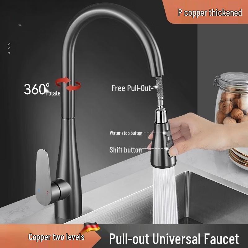Pull-Out Rotatable Brass Kitchen Faucet
