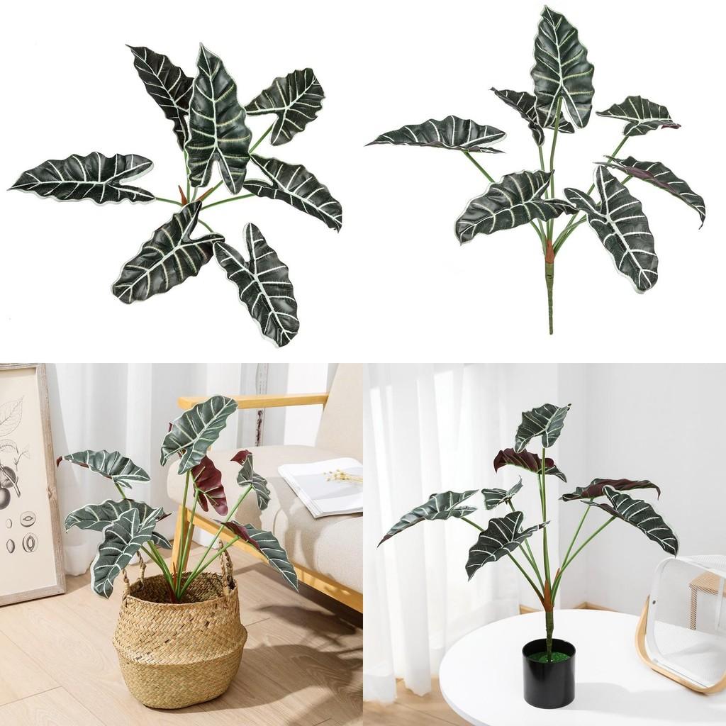 Style Artificial Alocasia Odora Leaf Plant With Handcrafted Basket For Home Decor