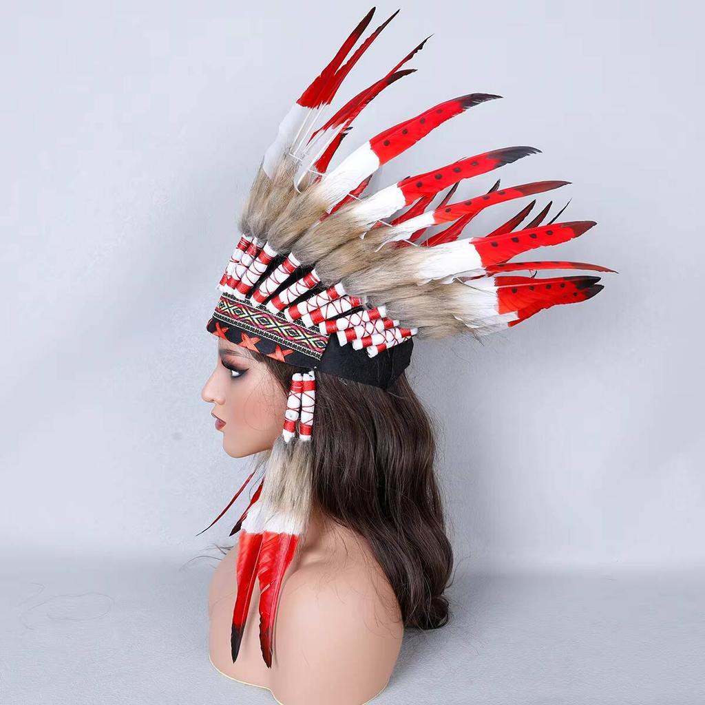 Lightweight Soft Adjustable Handcrafted Bohemian Native American Indian Feather Headdress for Cosplay Music Festivals & Costumes