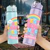 1PC Rainbow Dream Sweet Text Pattern 750ml Color Plastic Sports Water Bottle Leakproof Flip Straw Lid Suitable for Sports Office Home Use