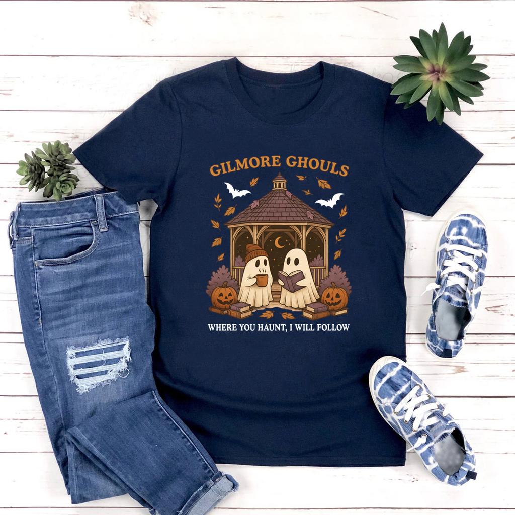 Gilmore Ghouls T-Shirt Wo du spukst, werde ich folgen Shirt Niedliches Geist Halloween T-Shirt Kurzarm Damen T-Shirts Streetwear Oberteile