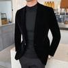 Spring Men Blazer Solid Color Turndown Collar Long Sleeve Slim Fit Single Button Velvet Suit Coat Streetwear