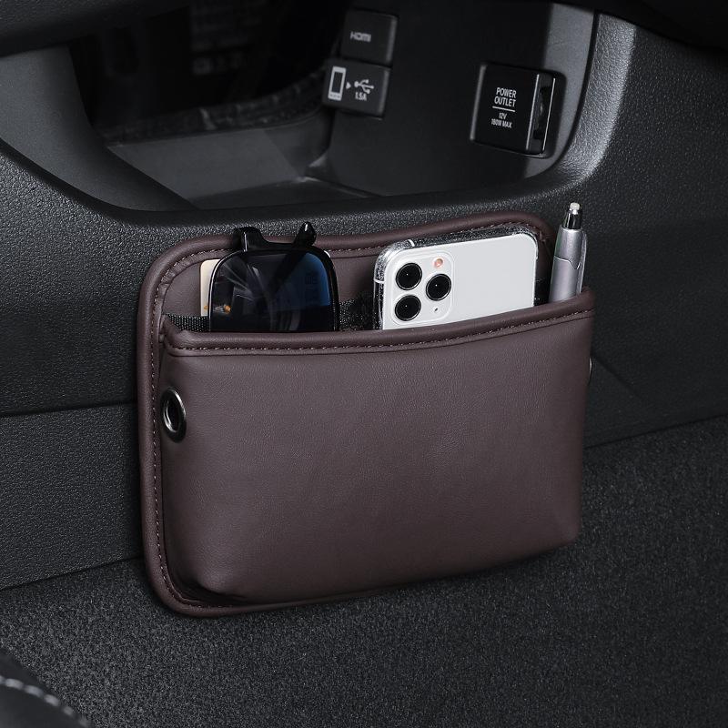 

1pc Self Adhesive Organizer Pocket Universal Car Collecting Bag for Phone Key Card Car Interior Accessories 1pc коричневий