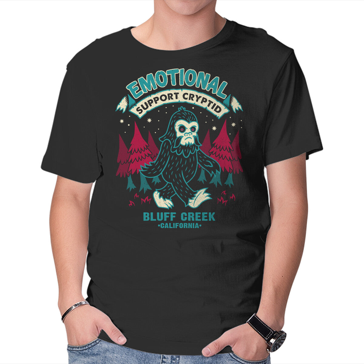 Unisex Crew Neck T-Shirt Emotional Support Bigfoot Graphic Short Sleeve Casual Tee XXXL