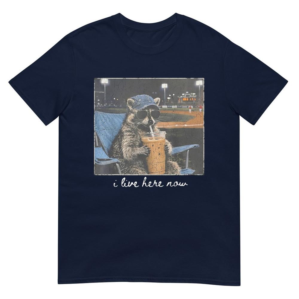Funny Raccoon I Live Here Now Cute Animal Baseball Lover TShirt S