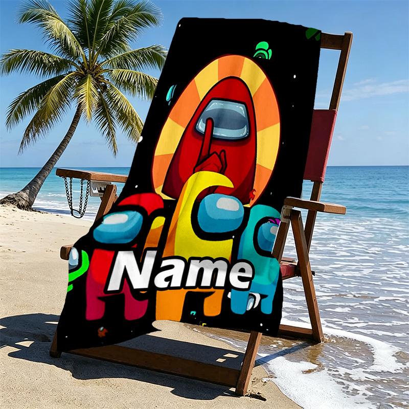 Custom Name Personalized Among Us Print Beach Towel, for Trip Camping Beach Party Home Decor, Birthday Gift for Family & Friends