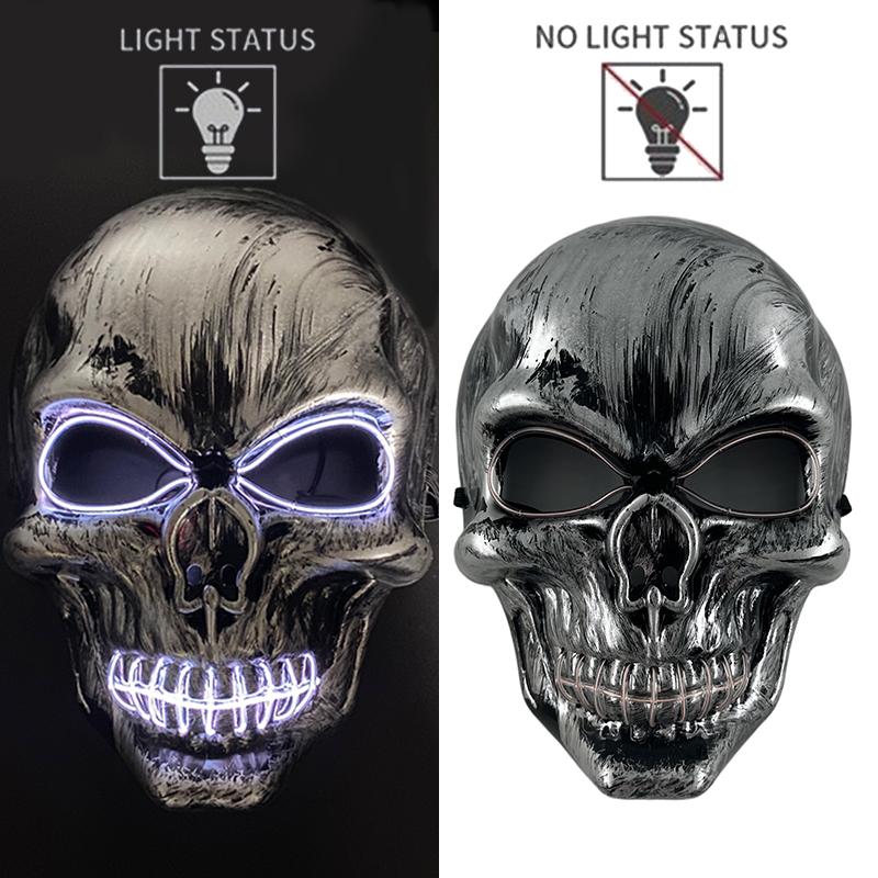 Halloween Killer Luminous Mask Led Light Up Skull Mask Glow In The Dark Mask For Party Festival Cosplay Skeleton Killer Supplies