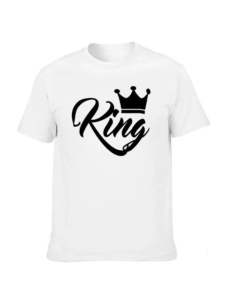 100% Cotton T Shirt KING QUEEN Letter Crown Printed Black White T-shirts Summer Casual Couple Lovers Tshirt Tops Clothes Unisex