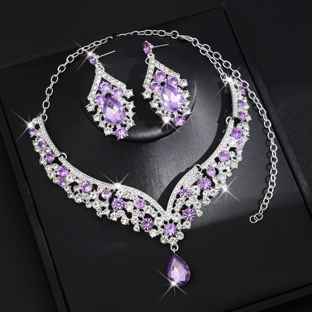 2Pcs/set Elegant Bridal Necklaces Earrings Shining Necklace Earrings Set  Banquet
