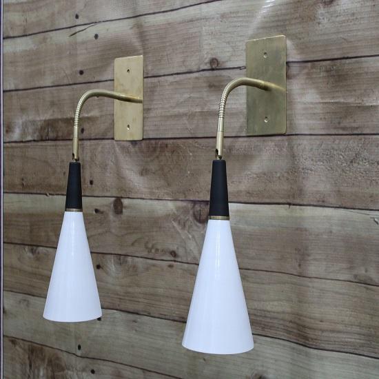 Set of 2 BSCICCOSO Bendable Arm Brass Wall Light Mid Century Modern White and BLack Wall Lamp