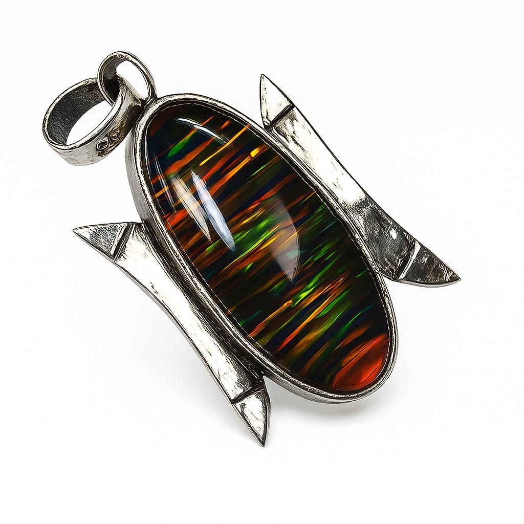 

Natural Opal 34 Ct 925 Sterling Silver Oval Certified Gemstone Pendant 39.9 mm approx різнокольоровий