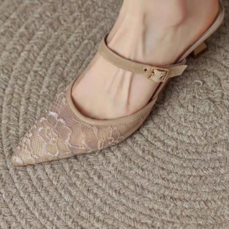 Fashion 2025 New Ladies Shoes Closed Toe Women's Slippers Fashion Belt Buckle Dress Outdoor Best Seller Summer Mesh Sexy High Heels