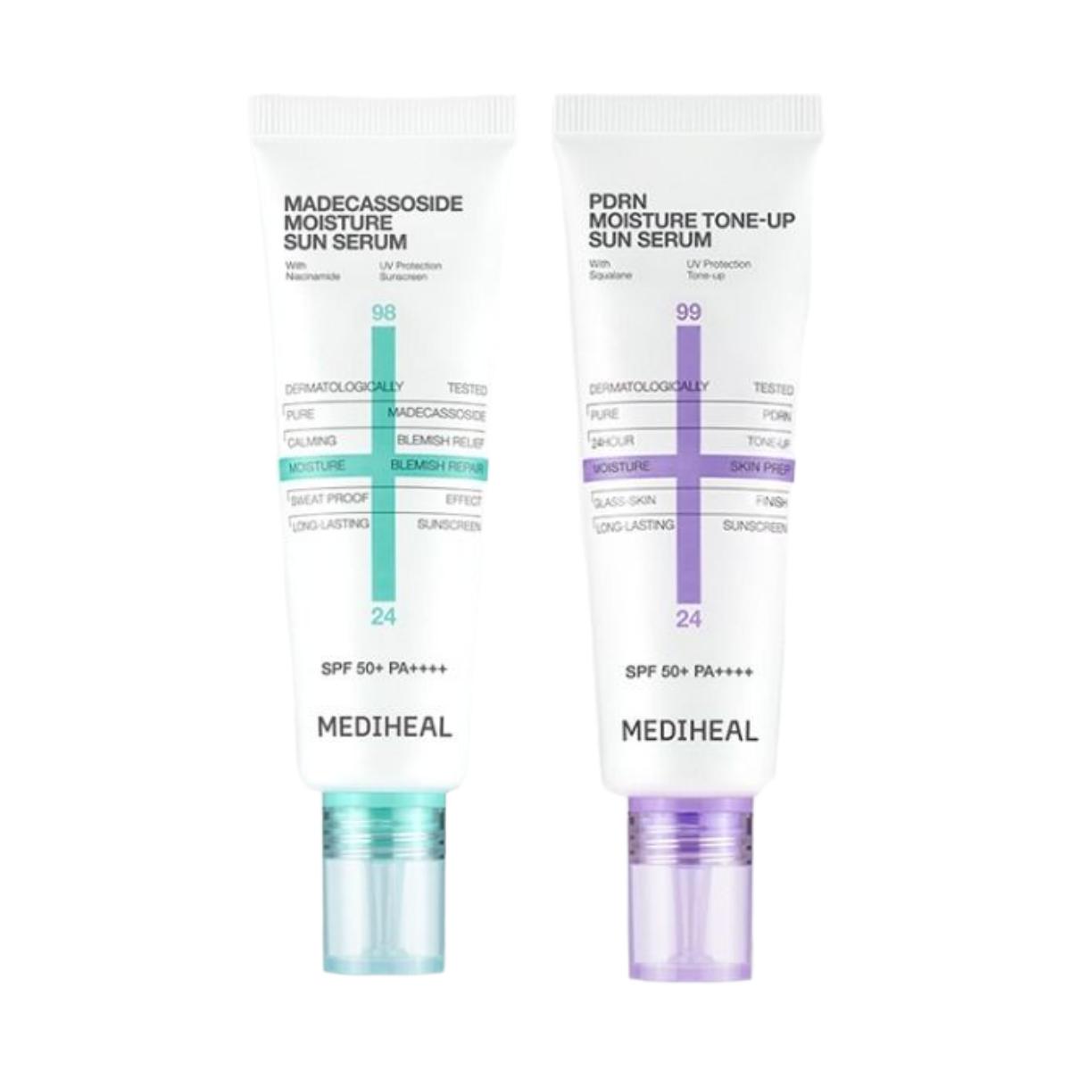 Mediheal Moisture Sun Serum Set Madecassoside Blemish Repair & PDRN Rosé Tone-Up SPF50+ PA++++ 50ml Duo Pack