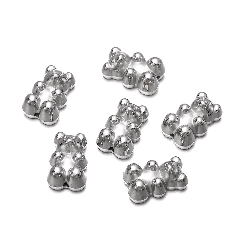 5Pcs/lot Metal Color Cute Bear Acrylic Beads Colorful Spacer Loose Bead for Necklace Bracelet Earrings Jewelry Making Supplies