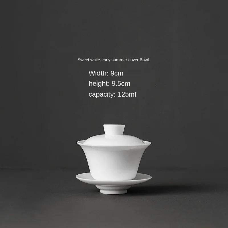 Weiße Keramikschale mit Deckel Hammelfett-Jaspis Teeschale Handbemalt Blau und Weiß Gaiwan Haushalt Kung Fu Schale