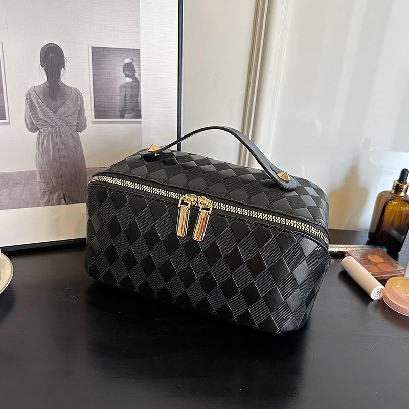 2026 Rhombus Retro Cosmetic Bag Large Capacity Cosmetic Storage Bag Multi-functional Travel Portable Toilet Bag