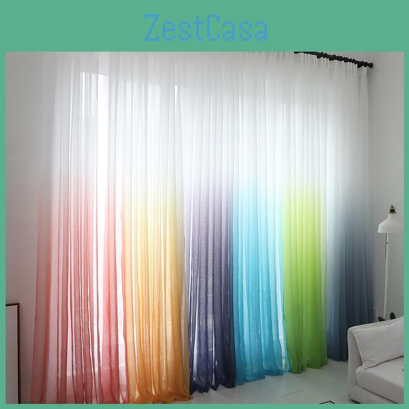 Gradient Curtain Blue Modern Color Tulle Decorative Sheer Curtains For Living Room Bedroom Kitchen Hotel Home At Window Panels