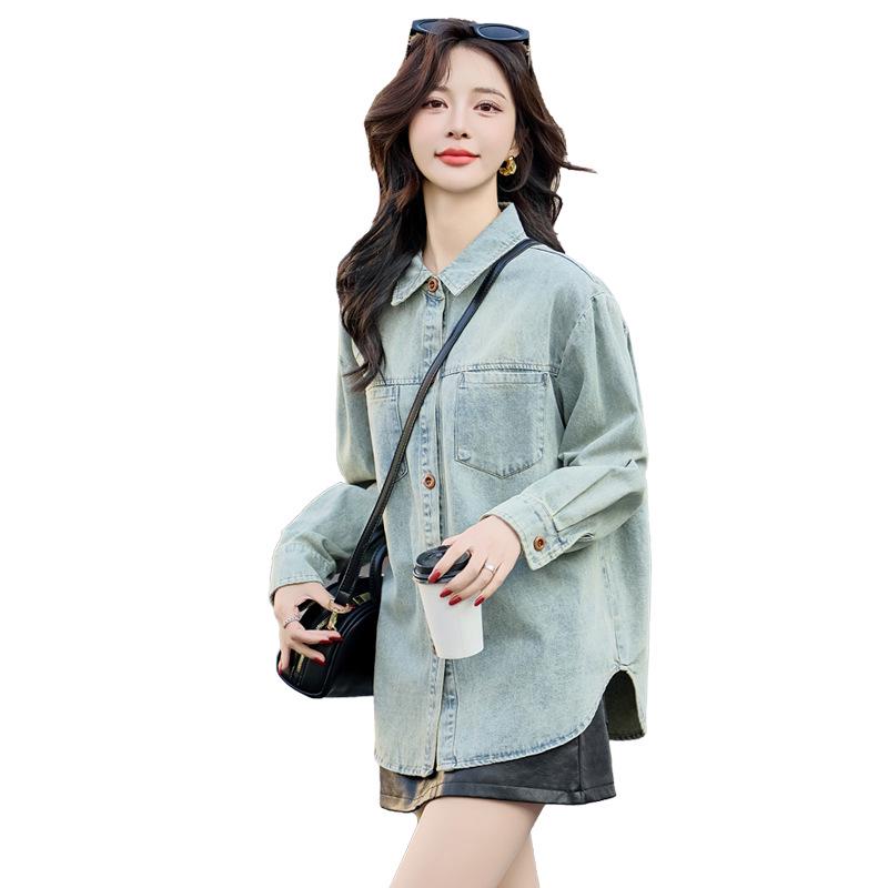 Women's Spring 2025 Loose Fit Denim Jacket - Long Sleeve Casual Korean Style Y2509