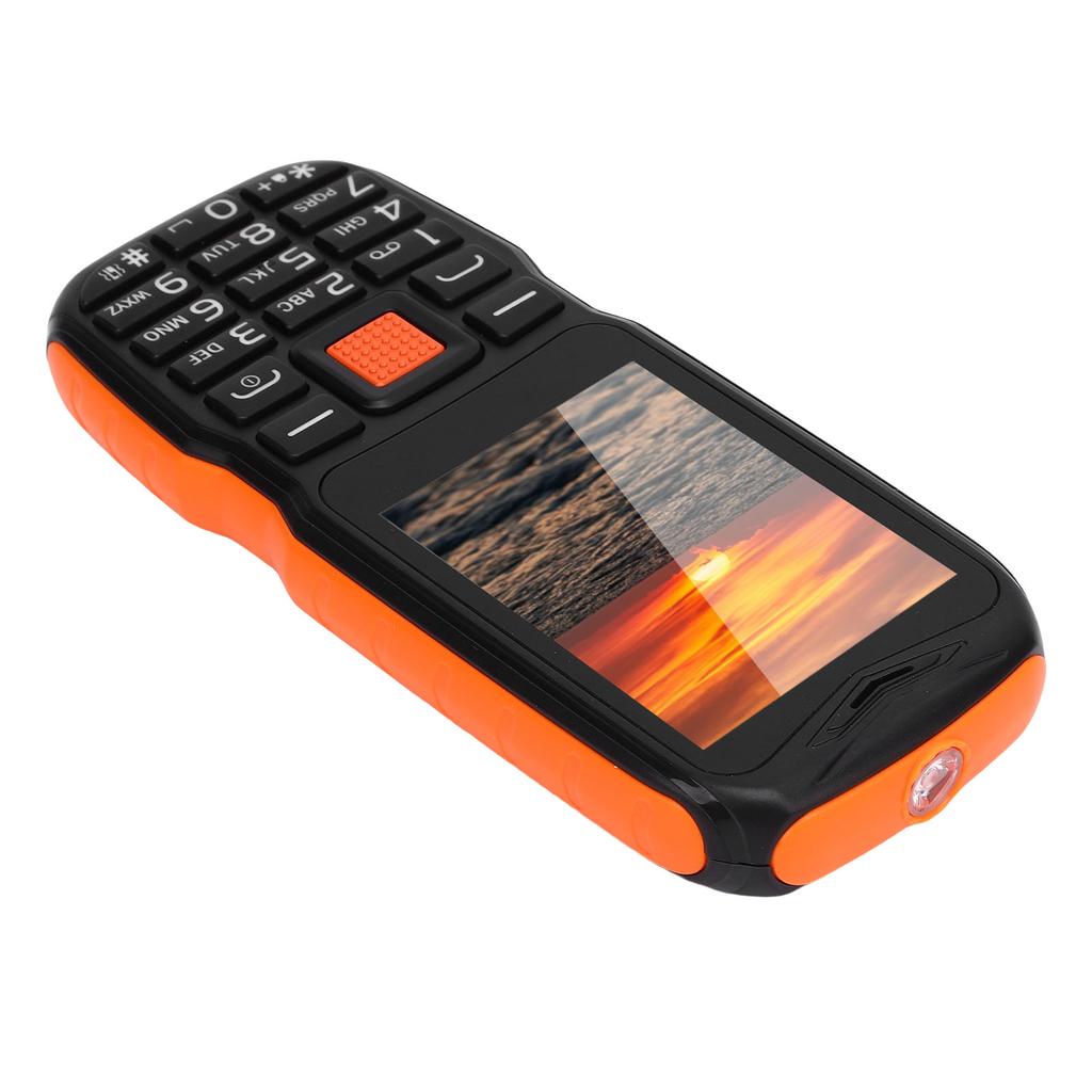 Stor Knapp Telefon 2.6in HD Skjerm 0.13MP Dobbelt SIM Dobbelt Standby 2G Mobiltelefon med Sideknapp Lommelykt Oransje