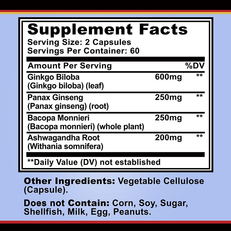 Ginkgo Biloba Ginseng Komplex Kapseln 1300mg — Kognitive Unterstützung, Fokusunterstützung, Tägliches Wohlbefinden