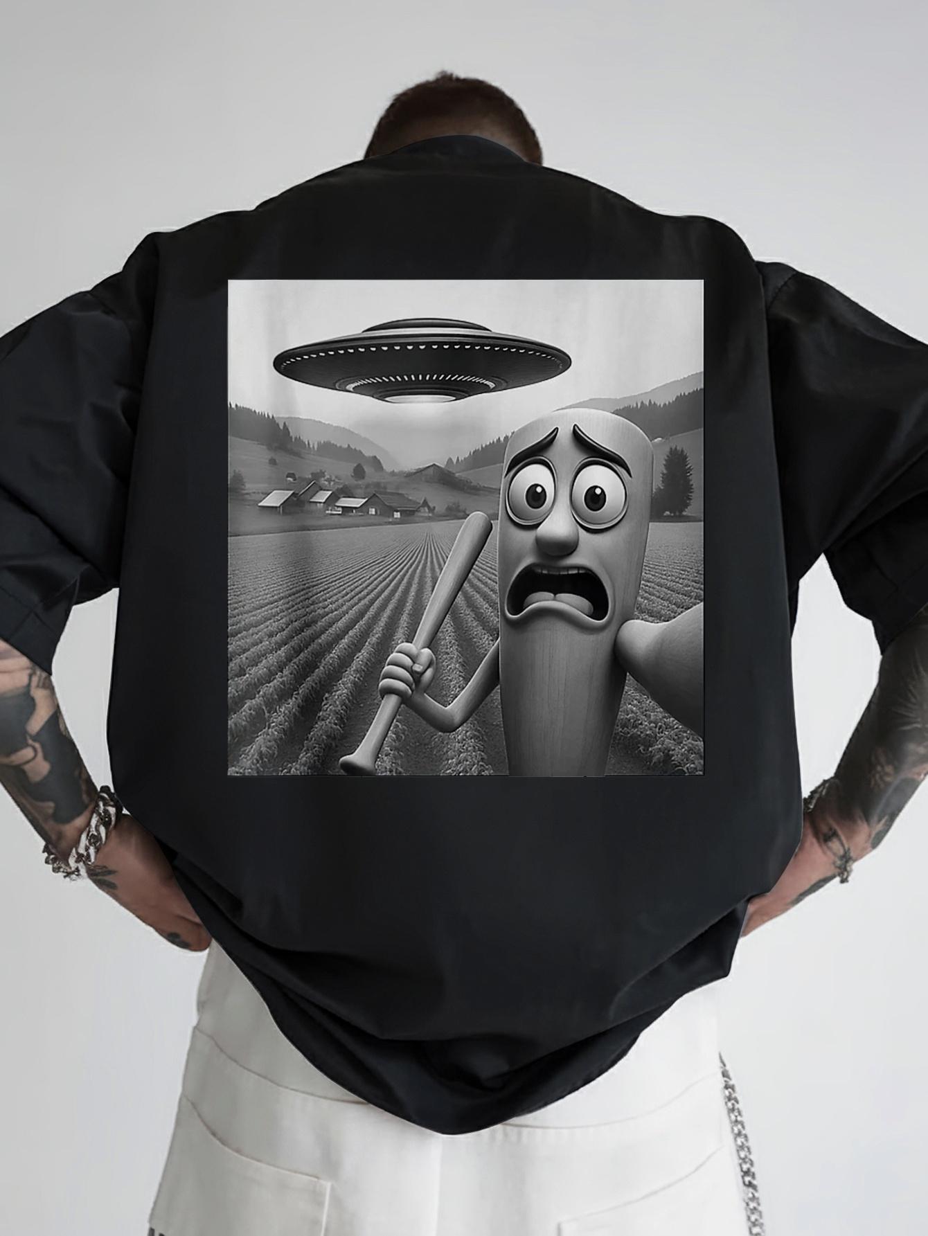 Funny Back Print T-shirt - Black Casual Graphic Tee with Back Design S
