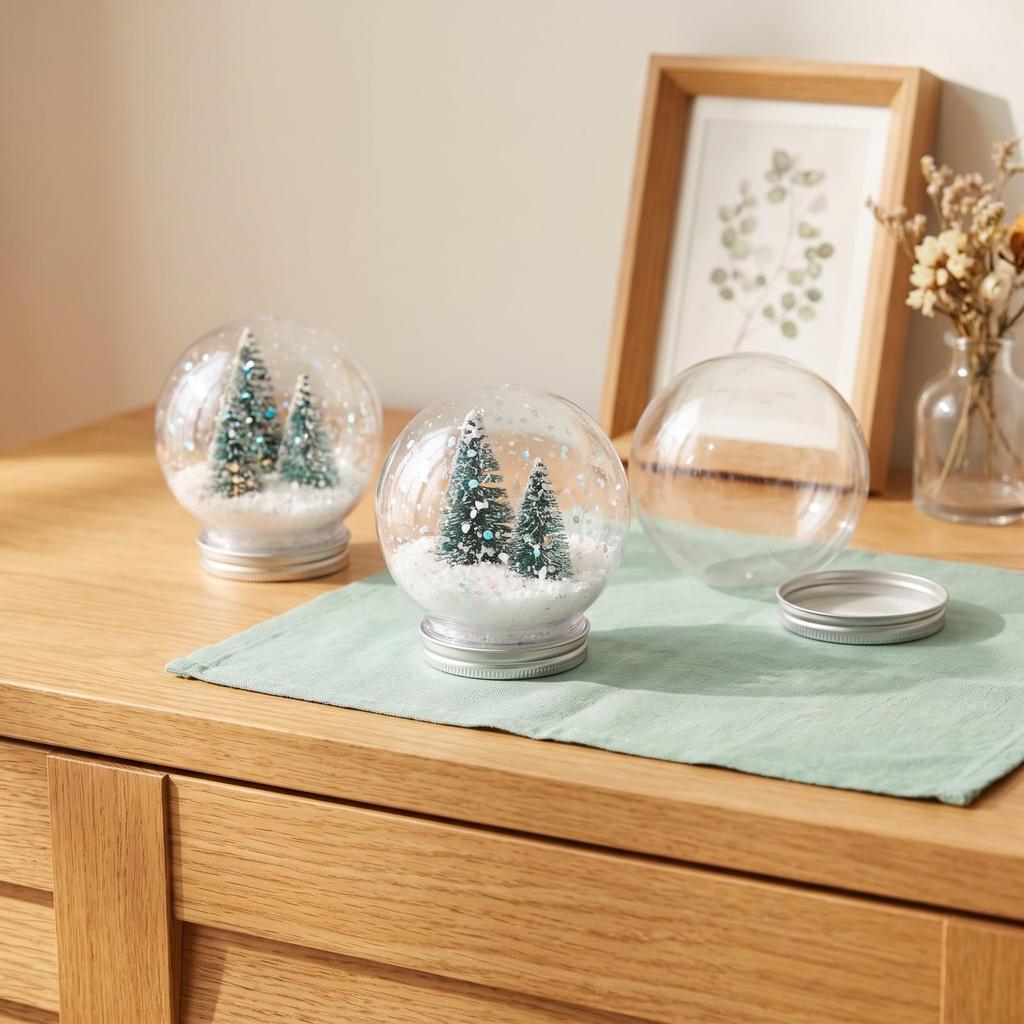 FRCOLOR Snow Globe Kit for DIY Set of 4 Empty Containers Aluminum Lids Christmas Handmade - - Clear, Round, - Decorations,